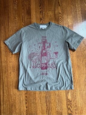Sundae School Star Crossed Lovers Graphic Tee Olive Green Size M Made in Korea